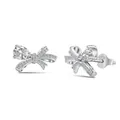 Elegant S925 sterling silver butterfly stud earrings with pear-cut zircon stones - Stud Earrings / Platinum White Zirconia (DY1D0318-S-W-WH)