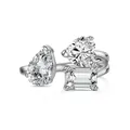 Anillo abierto de plata S925 con circonitas en forma de pera, corazón y esmeralda - Abierto Ajustable / Anillo abierto con tres piedras de formas irregulares (DY121011) / Plateado