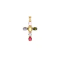 Detail of 18K gold-plated cross pendant with colorful oval gemstones and zircon accents - Rainbow