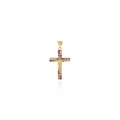 Dettaglio macro del ciondolo a croce vintage placcato oro 18K con zirconi colorati - Multicolore