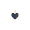 Macro view of 18K gold heart pendant with micro-paved blue and black zircon stones - Blue