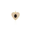 Macro shot of 18K gold heart pendant with black gemstone and micro-pave crystals - Black