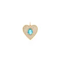 Macro view of 18K gold plated heart pendant with blue gem and pavé zircon stones - Lake Blue