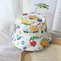 Weißer Anglerhut für Kinder aus Baumwolle mit bunten Baustellenfahrzeug-Mustern und Nähten - Einheitsgröße (49-50cm) / Auto