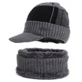 Mens winter knit beanie and neck warmer set with thick fleece lining in dark grey - One Size / Gray Hat And Scarf Set