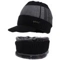 Men's winter knit beanie and scarf set with thick fleece lining and Sport badge detail - One Size / Black Hat And Scarf Set