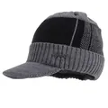 Black and grey knitted brimmed beanie with fleece lining and metal Sport detail - One Size / Gray Hat