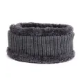 Mens winter knit neck warmer with thick faux fur lining in dark grey, warm infinity scarf - One Size / Neck Warmer Grey