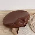 Solid color dark brown PU leather beret for kids with vintage matte finish - One Size / Coffee