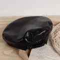 Classic black PU leather kids beret hat with textured finish and elastic edge design - One Size / Black