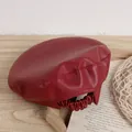 Deep red PU leather kids beret hat with elastic back for autumn and winter - One Size / Red