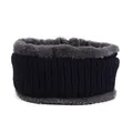 Navy blue ribbed knit neck warmer with thick grey fleece lining for winter warmth - One Size / Neck Warmer Navy Blue