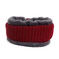 Winter knitted neck warmer in red with thick grey faux fur lining and ribbed texture - One Size / Neck Warmer Wine Red