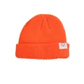 Kids bright orange knit beanie with smiley face patch for autumn and winter warmth - One Size / Orange