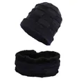 Navy blue men's winter beanie and neck warmer set with thick fleece lining - Navy Blue Set
