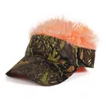 Camouflage canvas sun visor featuring bold orange faux hair wig for creative sports events - One Size / Camouflage Orange Hair