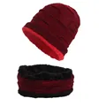 Ensemble hiver homme bonnet et cache-col bordeaux avec doublure en polaire chaude - Ensemble bordeaux