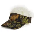 Tactical camouflage sun visor with white hair wig in withered leaf forest pattern - One Size / Camouflage White Hair