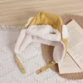 Mustard yellow baby crown aviator hat with warm white faux fur lining and buckle - One Size / Yellow