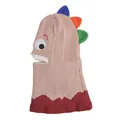 Rosa Kinder Strickmütze mit bunten Dinosaurier-Zacken und verspielten 3D-Augen - Beige