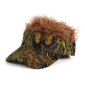 Visière de soleil camouflage tactique avec perruque de cheveux synthétiques bruns - Taille unique / Camouflage Cheveux Bruns