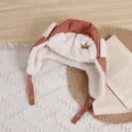 Red-brown winter earflap hat for kids with crown embroidery and warm plush lining - One Size / Brick Red