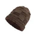 Bonnet en tricot marron foncé pour homme avec doublure polaire thermique épaisse - Bonnet kaki