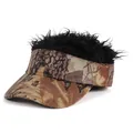 Visière de soleil camouflage tactique avec perruque de cheveux noirs synthétiques - Taille unique / Camouflage Cheveux Noirs