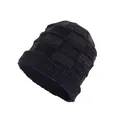 Bonnet en tricot bleu marine pour homme avec doublure polaire et cache-col chaud - Bonnet bleu marine