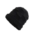 Bonnet en tricot noir épais pour hommes avec doublure polaire et motif à carreaux chic - Bonnet noir