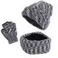 Ensemble d'hiver 3 pièces avec bonnet en tricot, tour de cou et gants tactiles - Taille unique / Gris