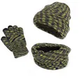 Ensemble hiver 3 pièces avec bonnet, tour de cou et gants tactiles au motif camouflage - Taille unique / Vert