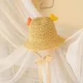 Stroh-Sonnenhut für Kinder mit bunten Ohren und Spitzenband zum Binden - 48cm / Beige