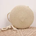 Petit sac rond en paille tressée pour fille beige avec bandoulière en coton doux - Taille unique / Beige