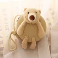 Petit sac bandoulière rond tressé beige avec décoration ours en peluche pour enfant - Taille unique / Beige