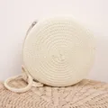 Petit sac à bandoulière rond en paille tissée crème avec texture en spirale - Taille unique / Crème