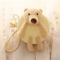 Sac bandoulière rond en paille pour enfant avec ornement ours en peluche marron - Taille unique / Crème