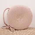 Sac à bandoulière rond en paille pour filles rose lotus avec motif de feuille - Taille unique / Rose
