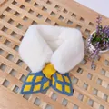 Kids plush faux fur scarf with blue and yellow diamond knit pattern in white - Yellow Diamond Pattern