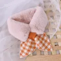 Plush pink faux fur scarf for kids with orange and white knit geometric patchwork - Orange Checkered