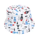 Kids white bucket hat with colorful fish print for sun protection and outdoor casual wear - White Fish