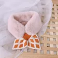 Pink faux fur scarf for children with orange and white diamond knit bow detail - Orange Diamond Pattern
