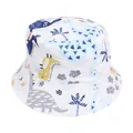 White bucket hat with colorful cartoon dinosaur prints for kids' sun protection - White Dinosaur