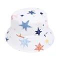 White cotton kids bucket hat with colorful graffiti star patterns for sun protection - White Star