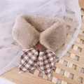 Écharpe en peluche pour enfants marron clair avec détail en tricot pied-de-poule - Plaid Kaki
