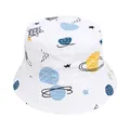White cotton kids bucket hat featuring cartoon galaxy and colorful planet prints - White Planet Pattern
