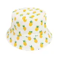 Kids white bucket hat with yellow pineapple print for summer outdoor sun protection - Beige Pineapple