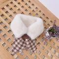 Cache-cou enfant en peluche avec fausse fourrure et tricot croisé à carreaux bruns - Plaid Beige