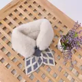 Écharpe en tricot pour enfants avec fausse fourrure blanche et motifs de losanges - Treillis Losange Gris