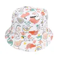 Kids sun bucket hat featuring colorful cartoon dinosaur prints on white canvas fabric - White Orange Dinosaur Pattern